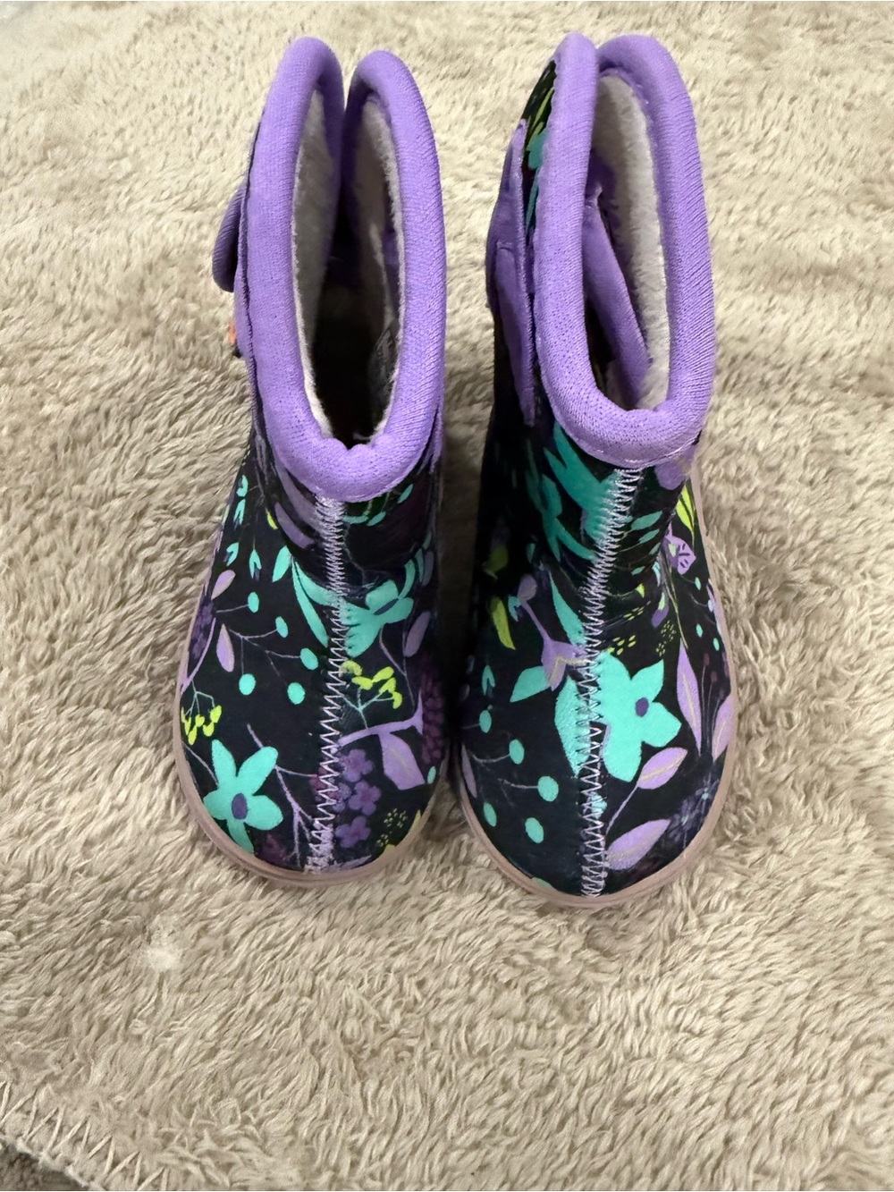 Bogs Kids Floral Pull-On Boots in Purple and Teal